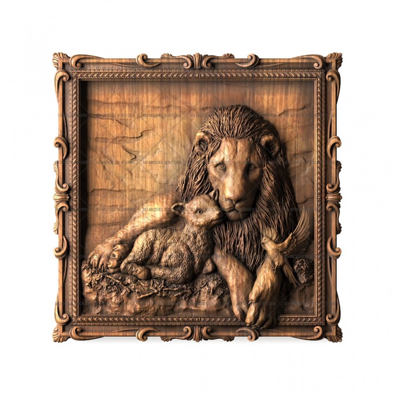 Panel lion with a lamb, 3d models (stl)