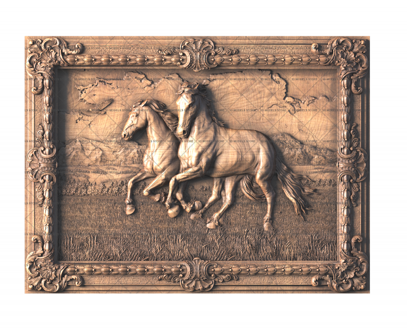 Panel Running Wild Horses, 3d models (stl)